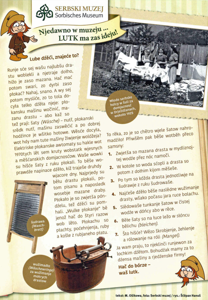 Beitragstext in Sorbisch zum Thema die große Wäsche damals mit historischen Fotografien. 