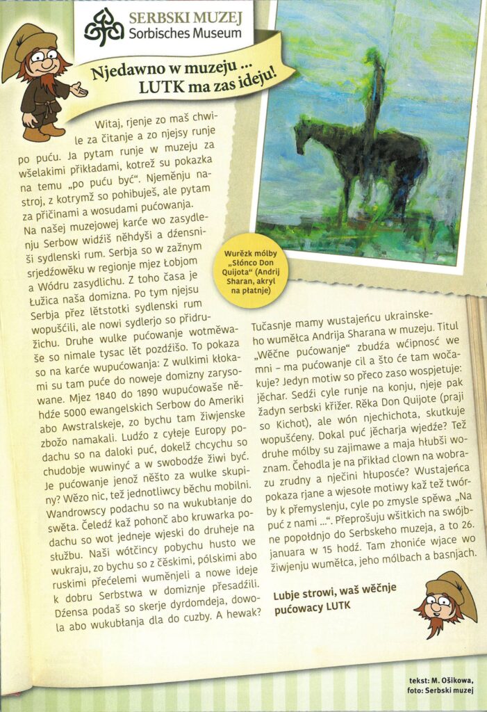 Beitragstext in Sorbisch zum Thema Andrii Sharan, ukrainischer Künstler. 