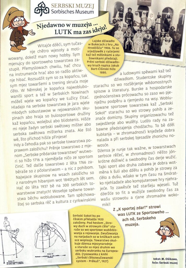 Beitragstext in Sorbisch zum Thema Sorbische Vereine mit Fotografien.