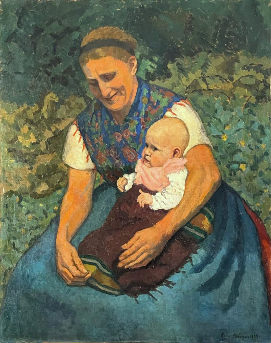 Gemälde Bäuerin mit Kind von ERna Krüger